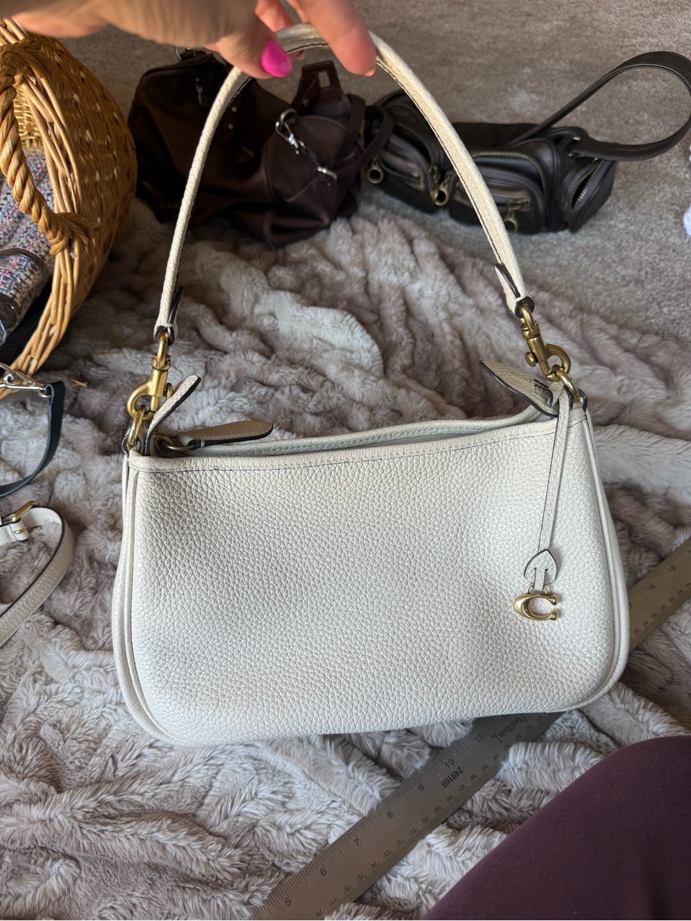 Coach Cream Pebbled Leather Shoulder Bag with Gold Hardware